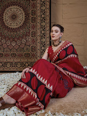 Women's Viscose Silk Red Printed Designer Saree With Blouse Piece
