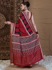 Women's Viscose Silk Red Printed Designer Saree With Blouse Piece