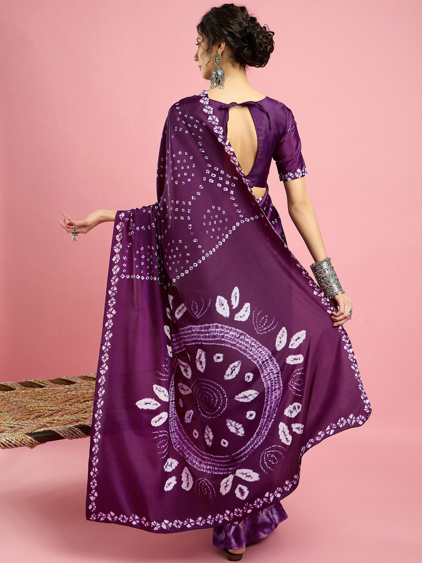 Women's Crepe Purple Printed Designer Saree With Blouse Piece