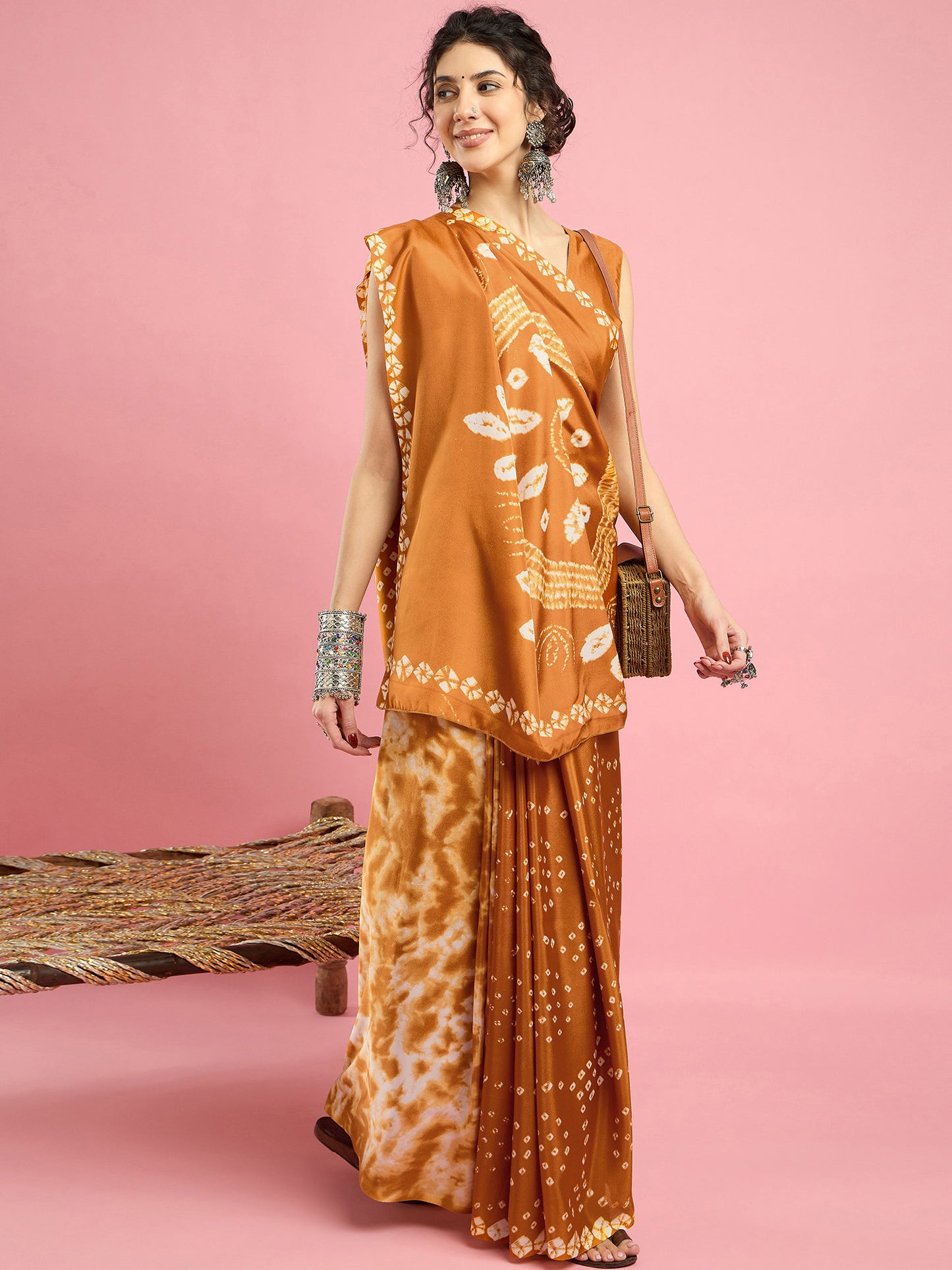 Women's Crepe Mustard Printed Designer Saree With Blouse Piece