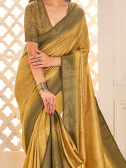 Women's Tussar Silk Gold Woven Design Designer Saree With Blouse Piece