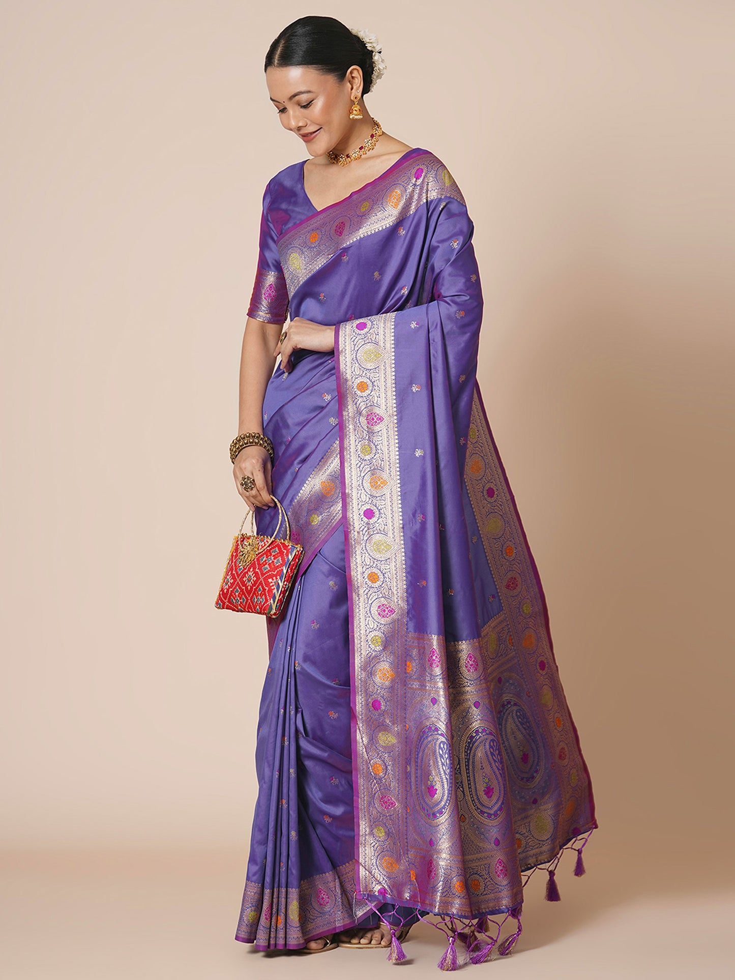 Women's Silk Blend Lavendar Woven Design Designer Saree With Blouse Piece