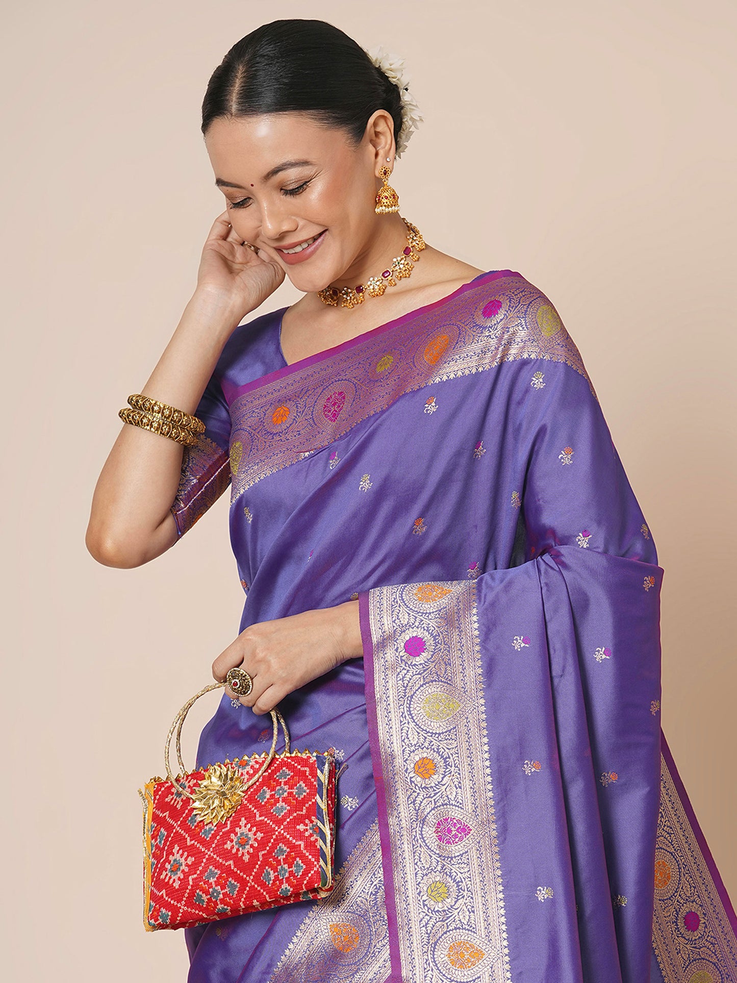 Women's Silk Blend Lavendar Woven Design Designer Saree With Blouse Piece
