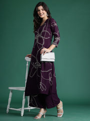 Burgundy Embroidered Straight Kurta Trousers  Set