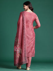 Rust Printed Straight Kurta Trousers With Dupatta Set