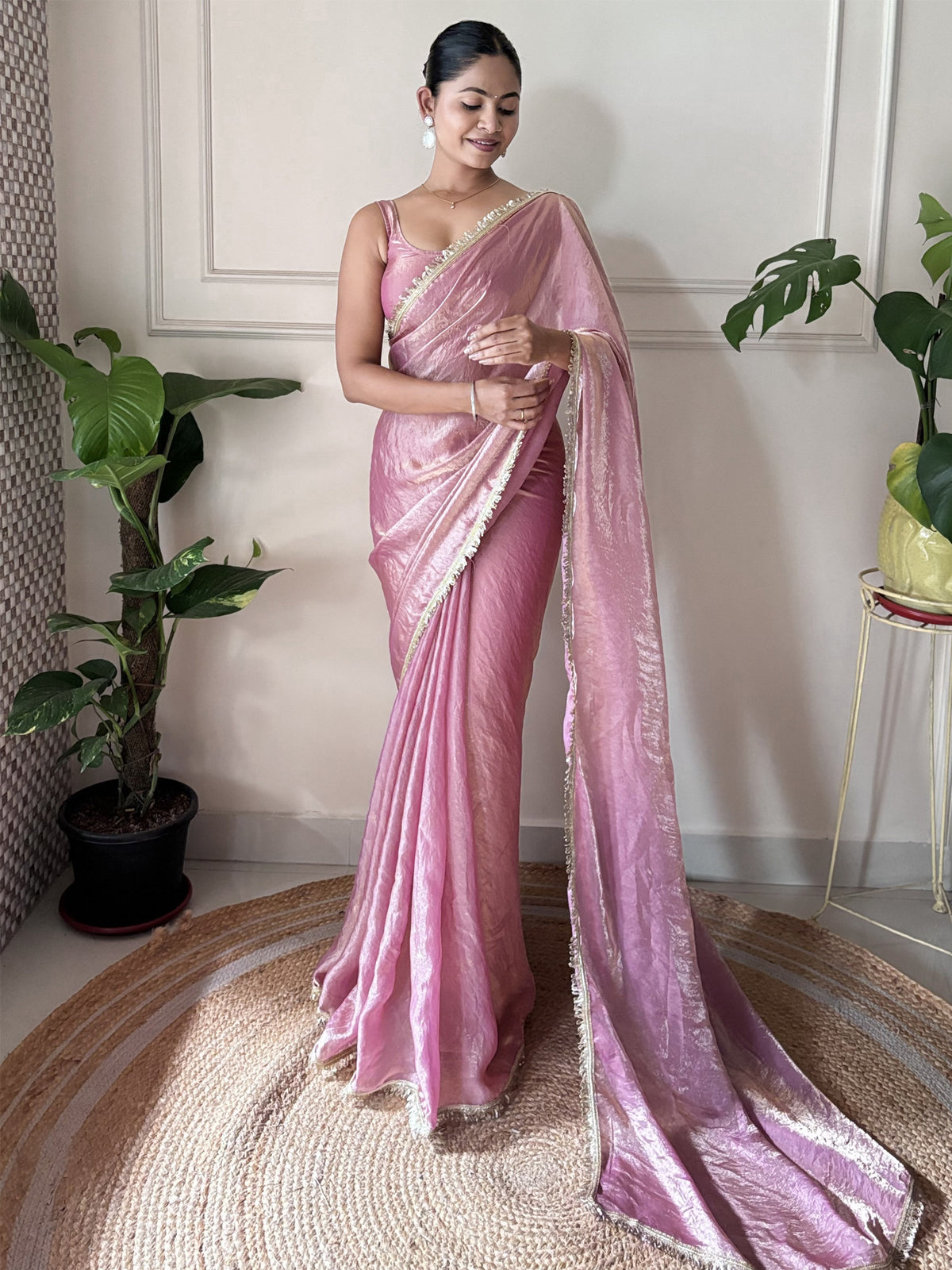 Women's Paper Silk Mauve Embellished Designer Saree With Blouse Piece