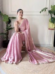 Women's Paper Silk Mauve Embellished Designer Saree With Blouse Piece