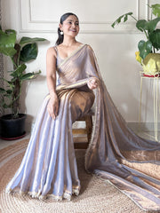 Women's Paper Silk Metallic Embellished Designer Saree With Blouse Piece