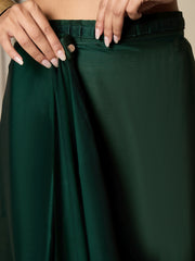 Women's Satin Dark Green Embellished Ready to Wear With Blouse Piece