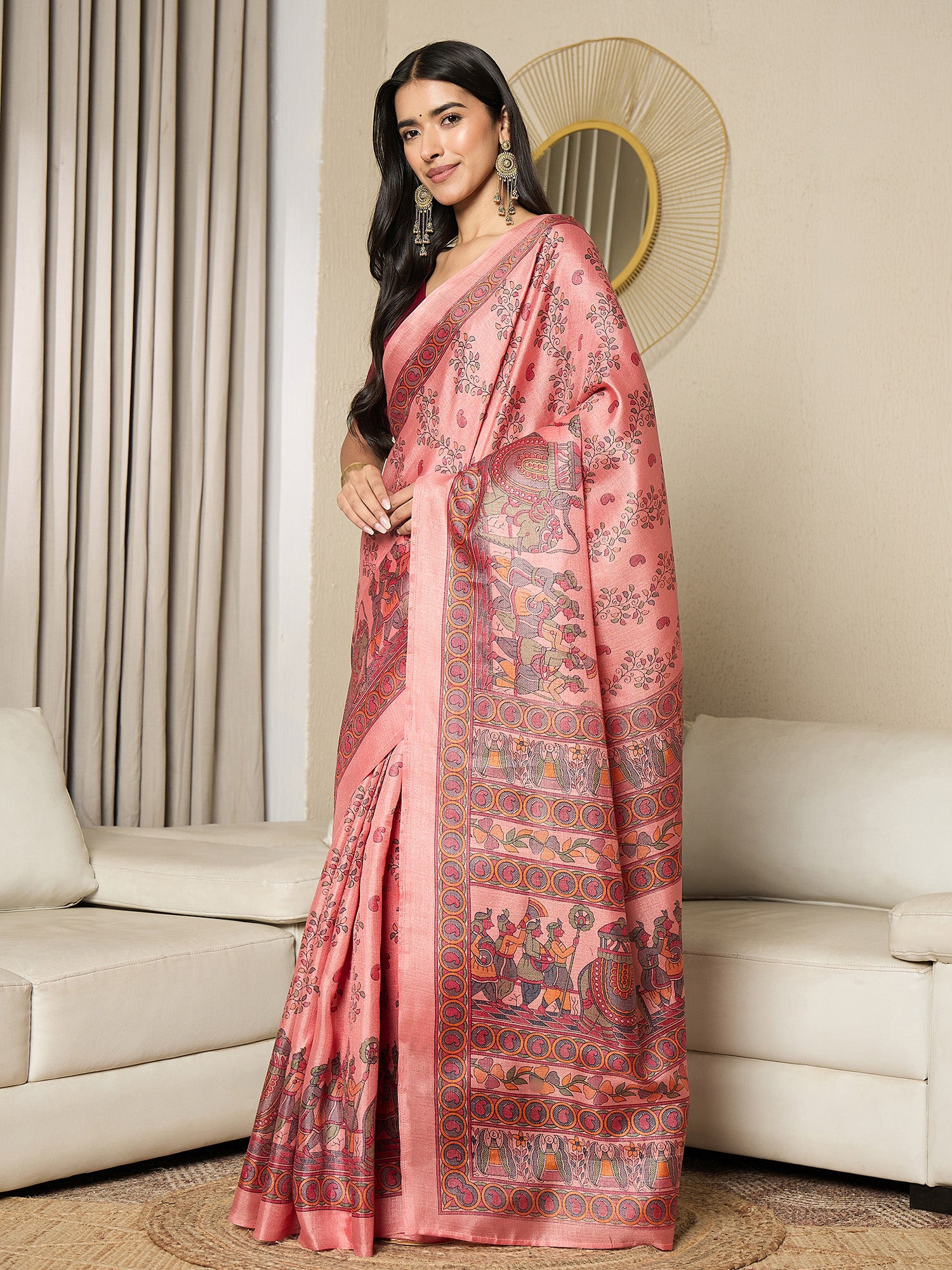 Women's Khadi Silk Mauve Printed Ready to Wear With Blouse Piece