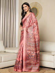 Women's Khadi Silk Mauve Printed Ready to Wear With Blouse Piece