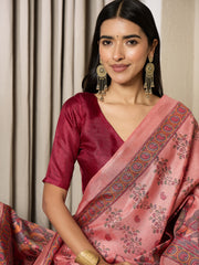 Women's Khadi Silk Mauve Printed Ready to Wear With Blouse Piece
