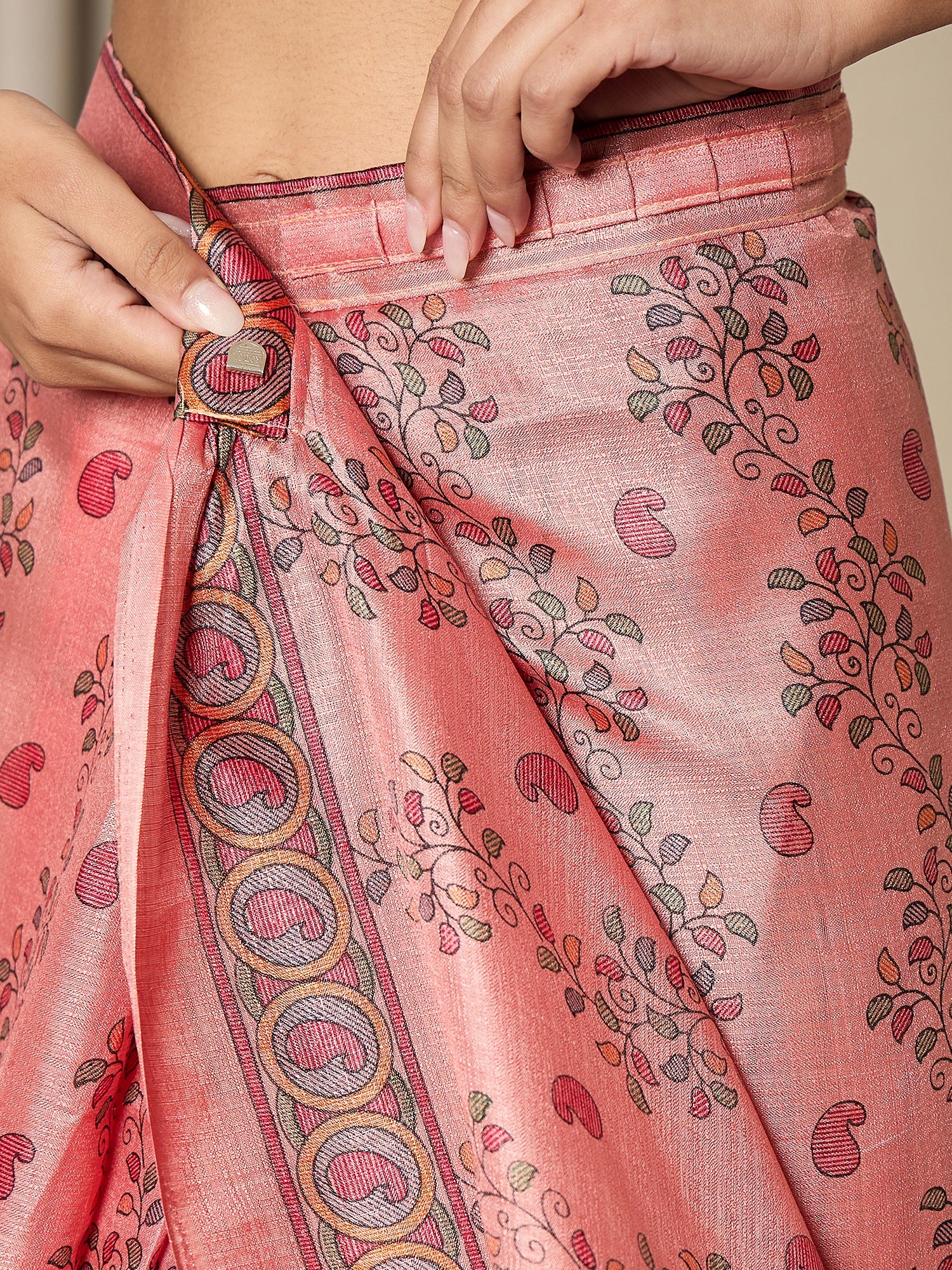 Women's Khadi Silk Mauve Printed Ready to Wear With Blouse Piece