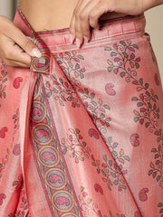 Women's Khadi Silk Mauve Printed Ready to Wear With Blouse Piece