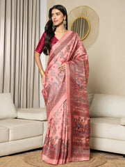 Women's Khadi Silk Mauve Printed Ready to Wear With Blouse Piece