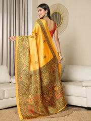 Women's Khadi Silk Mustard Printed Ready to Wear With Blouse Piece
