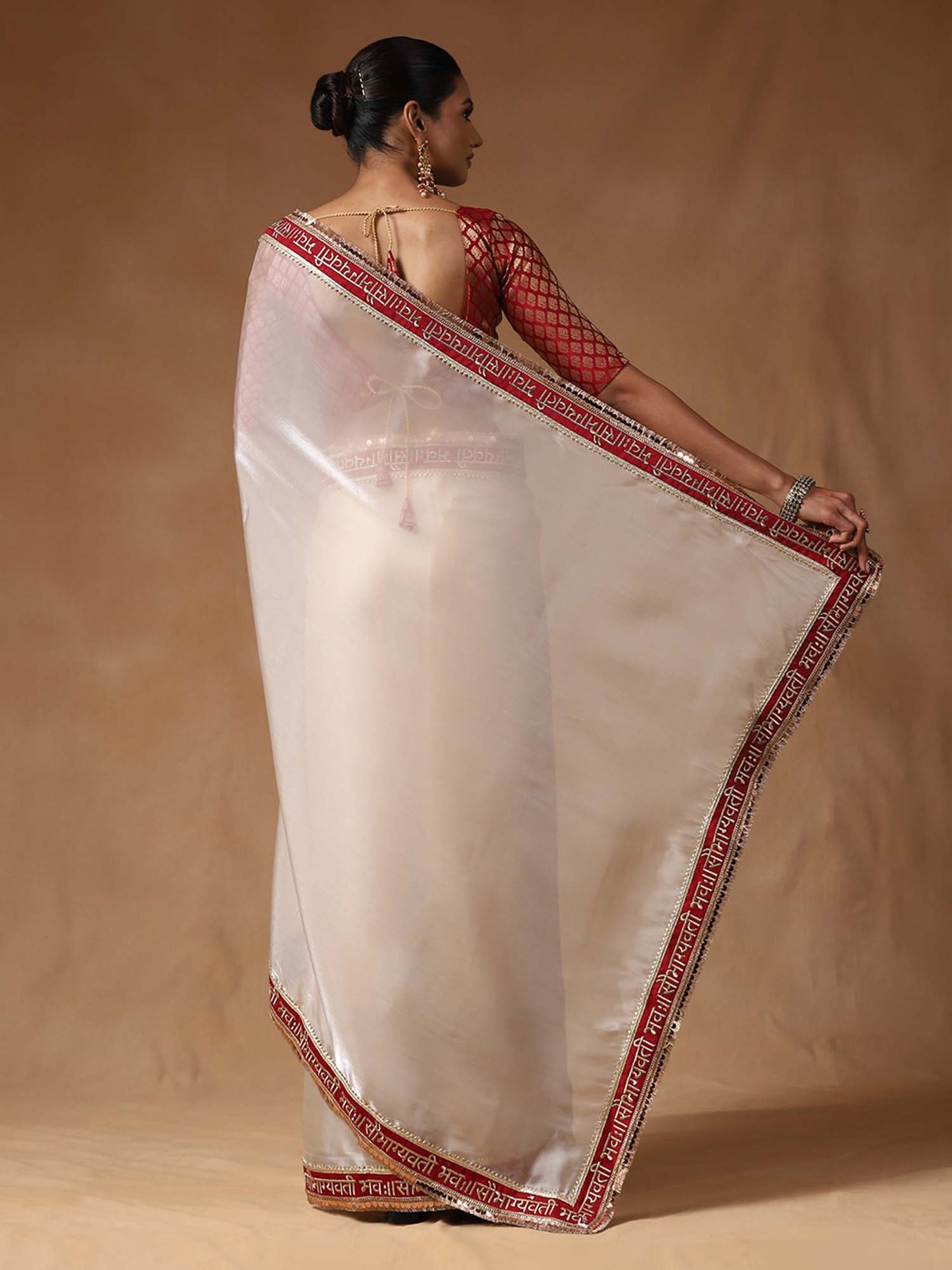 Women's Tissue White Embroidered Designer Saree With Blouse Piece