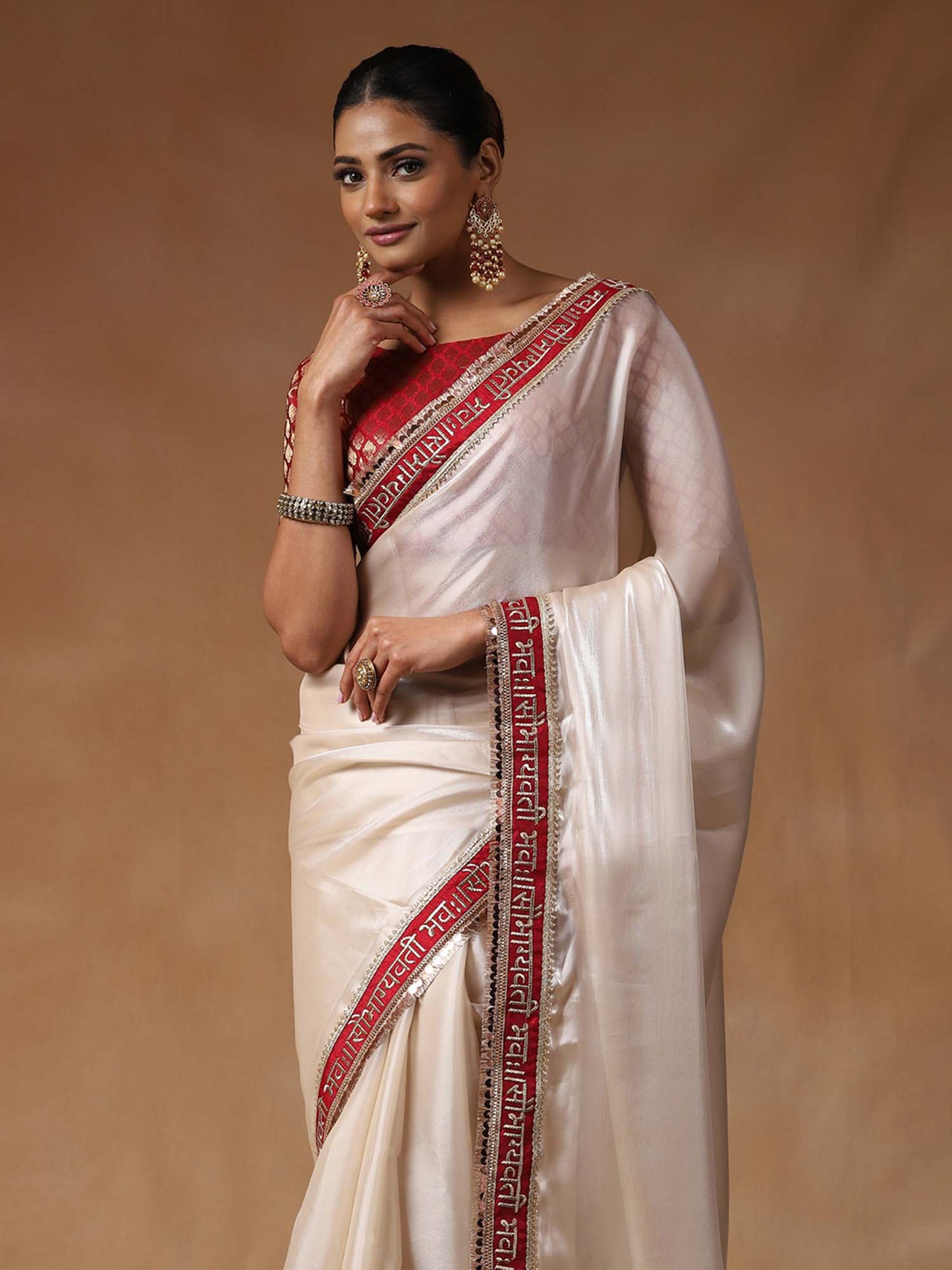 Women's Tissue White Embroidered Designer Saree With Blouse Piece