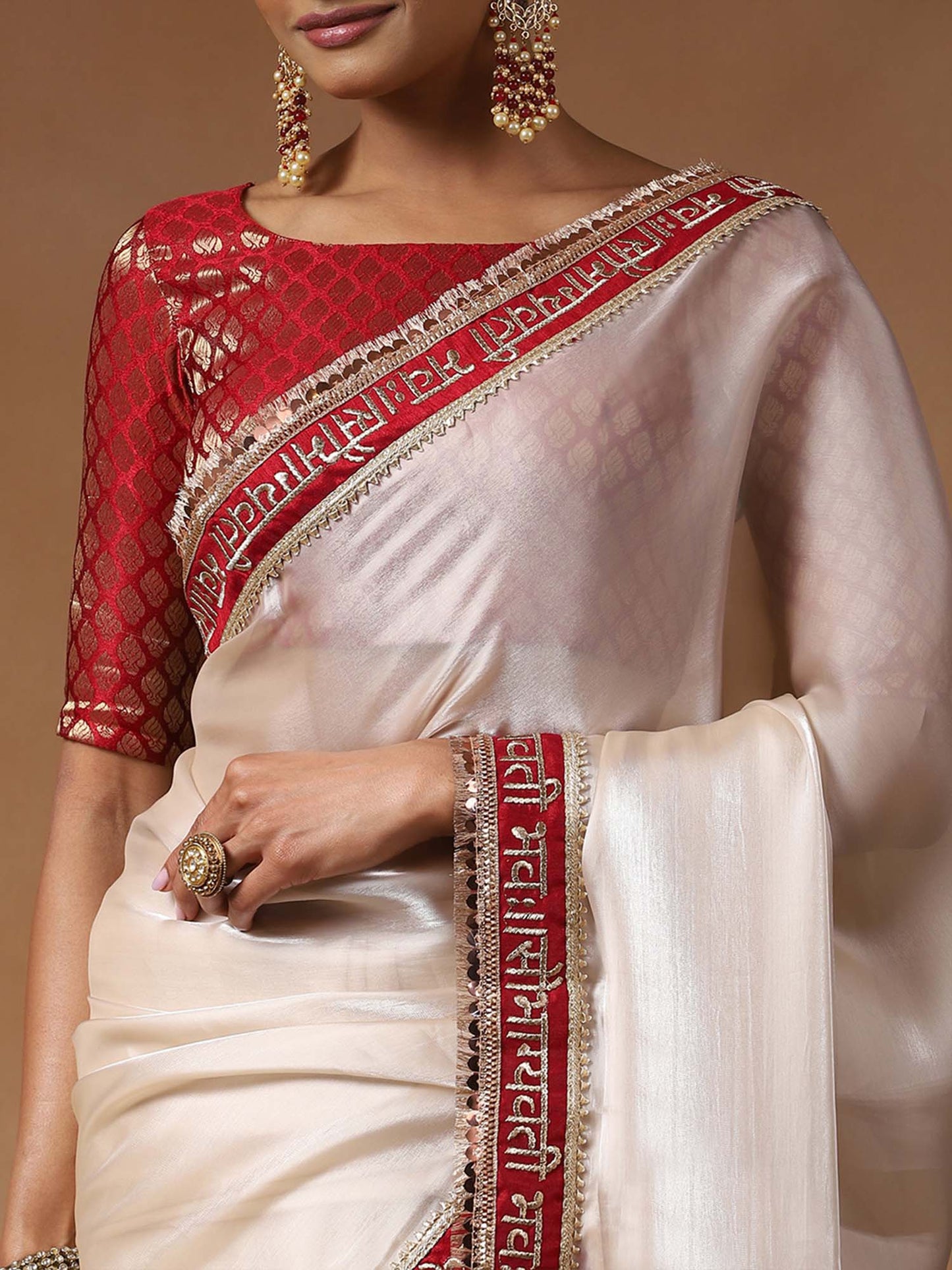 Women's Tissue White Embroidered Designer Saree With Blouse Piece