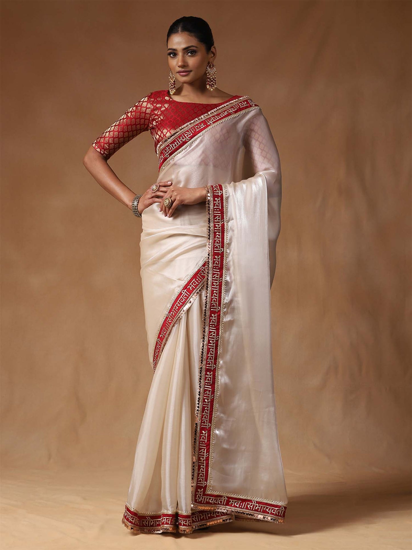 Women's Tissue White Embroidered Designer Saree With Blouse Piece