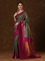 Women's Banarasi Silk Grey Woven Design Designer Saree With Blouse Piece