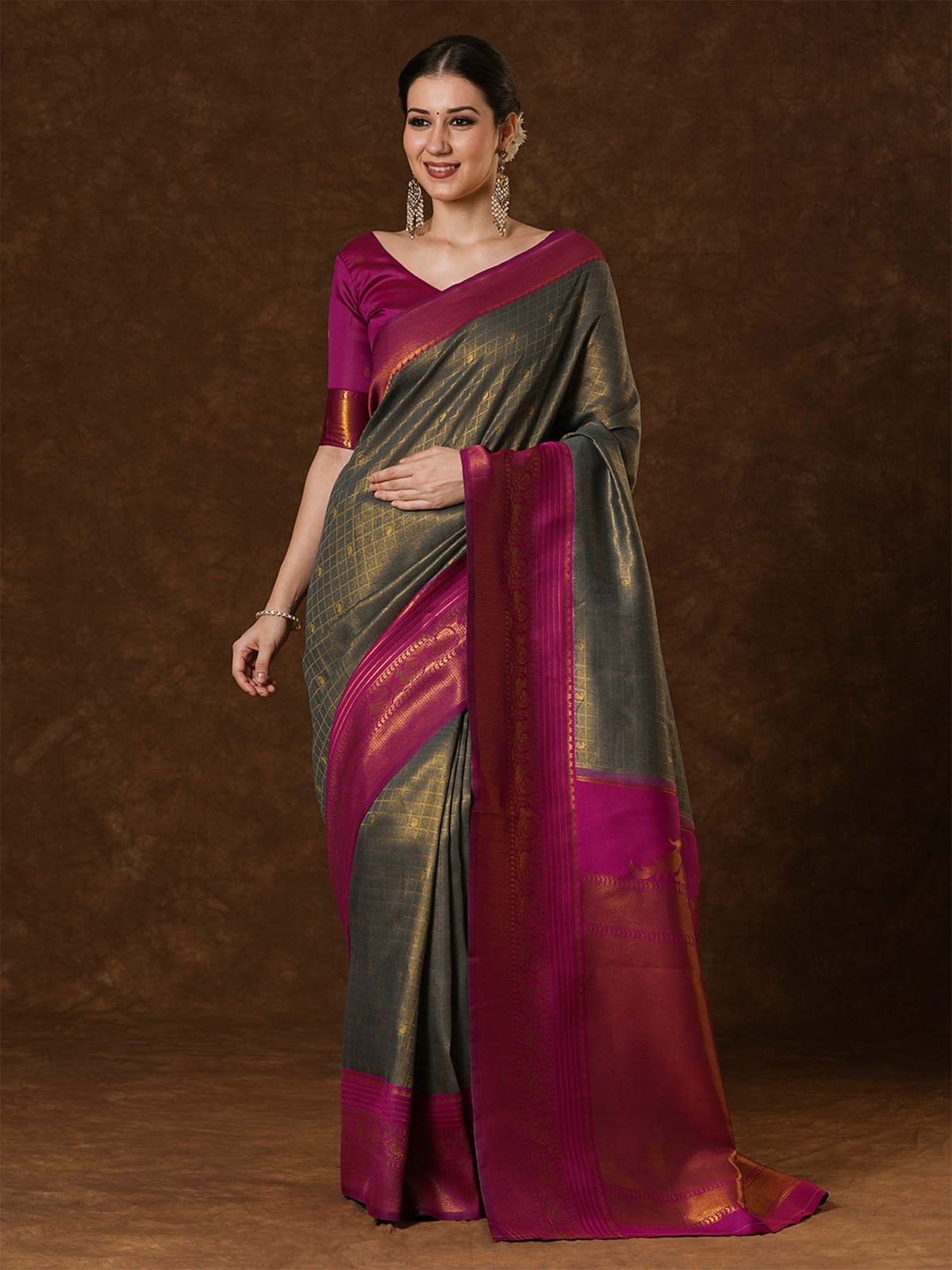 Women's Banarasi Silk Grey Woven Design Designer Saree With Blouse Piece