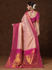 Women's Banarasi Silk Peach Woven Design Designer Saree With Blouse Piece
