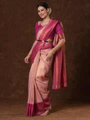 Women's Banarasi Silk Peach Woven Design Designer Saree With Blouse Piece