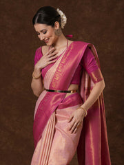 Women's Banarasi Silk Peach Woven Design Designer Saree With Blouse Piece