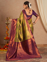 Women's Banarasi Silk Light Green Woven Design Designer Saree With Blouse Piece