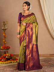 Women's Banarasi Silk Light Green Woven Design Designer Saree With Blouse Piece