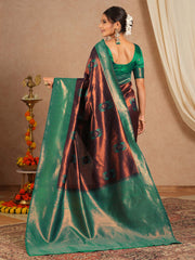 Women's Banarasi Silk Brown Woven Design Designer Saree With Blouse Piece