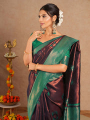 Women's Banarasi Silk Brown Woven Design Designer Saree With Blouse Piece
