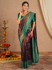 Women's Banarasi Silk Brown Woven Design Designer Saree With Blouse Piece