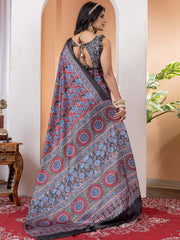 Women's Crepe Black Digital Print Designer Saree With Blouse Piece