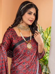 Women's Crepe Maroon Digital Print Designer Saree With Blouse Piece