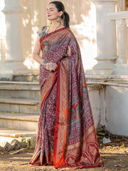 Women's Viscose Silk Brown Printed Designer Saree With Blouse Piece