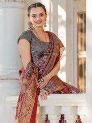 Women's Viscose Silk Brown Printed Designer Saree With Blouse Piece