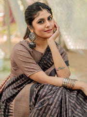 Women's Silk Blend Black Printed Designer Saree With Blouse Piece