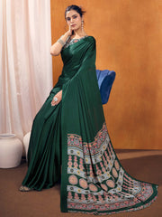 Women's Satin Silk Printed Designer Saree With Blouse Piece