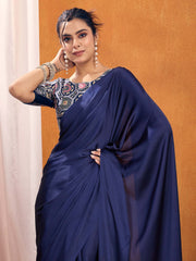 Women's Satin Silk Printed Designer Saree With Blouse Piece