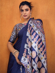 Women's Satin Silk Printed Designer Saree With Blouse Piece
