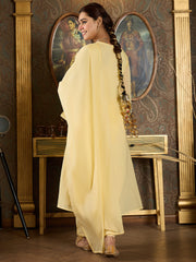 Indo Era Yellow Embroidered A-Line Kurta Trousers With Dupatta set