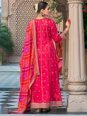 Red Embroidered Anarkali Kurta Trousers With Dupatta Set