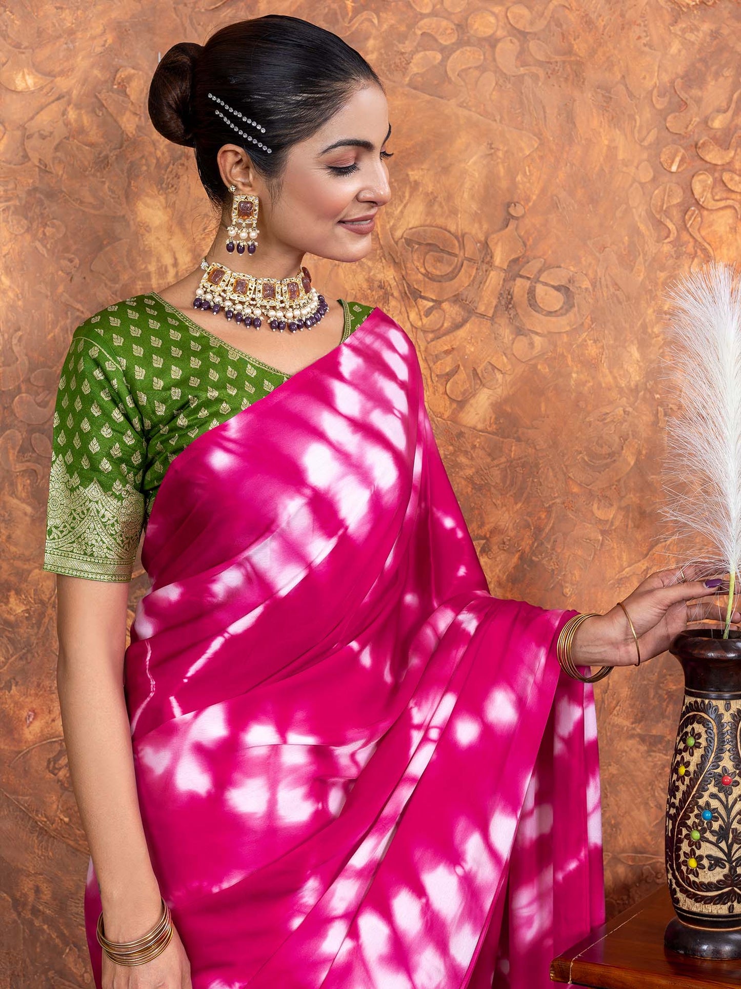 Women's Satin Silk Green Printed Designer Saree With Blouse Piece