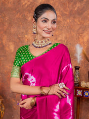 Women's Satin Silk Pink Printed Designer Saree With Blouse Piece