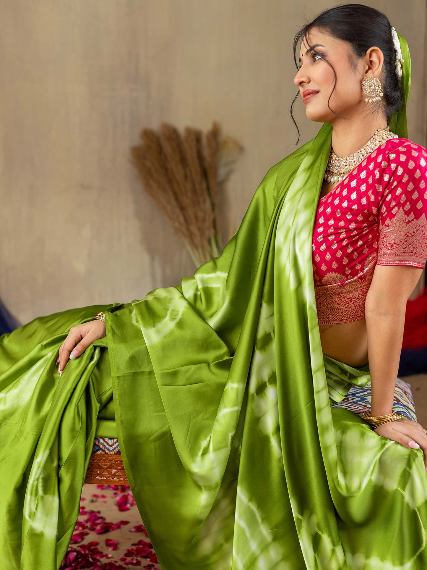 Women's Satin Silk Light Green Printed Designer Saree With Blouse Piece