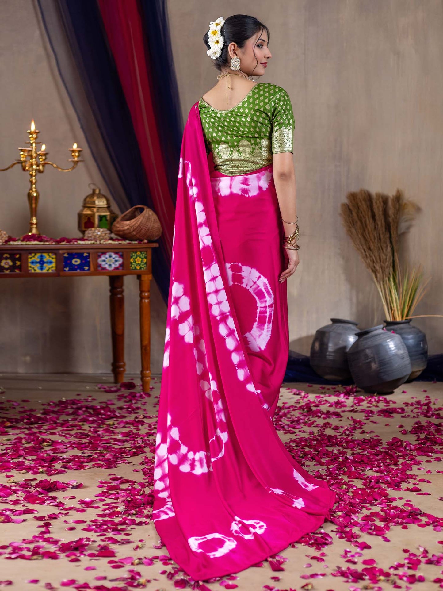 Women's Satin Silk Pink Printed Designer Saree With Blouse Piece