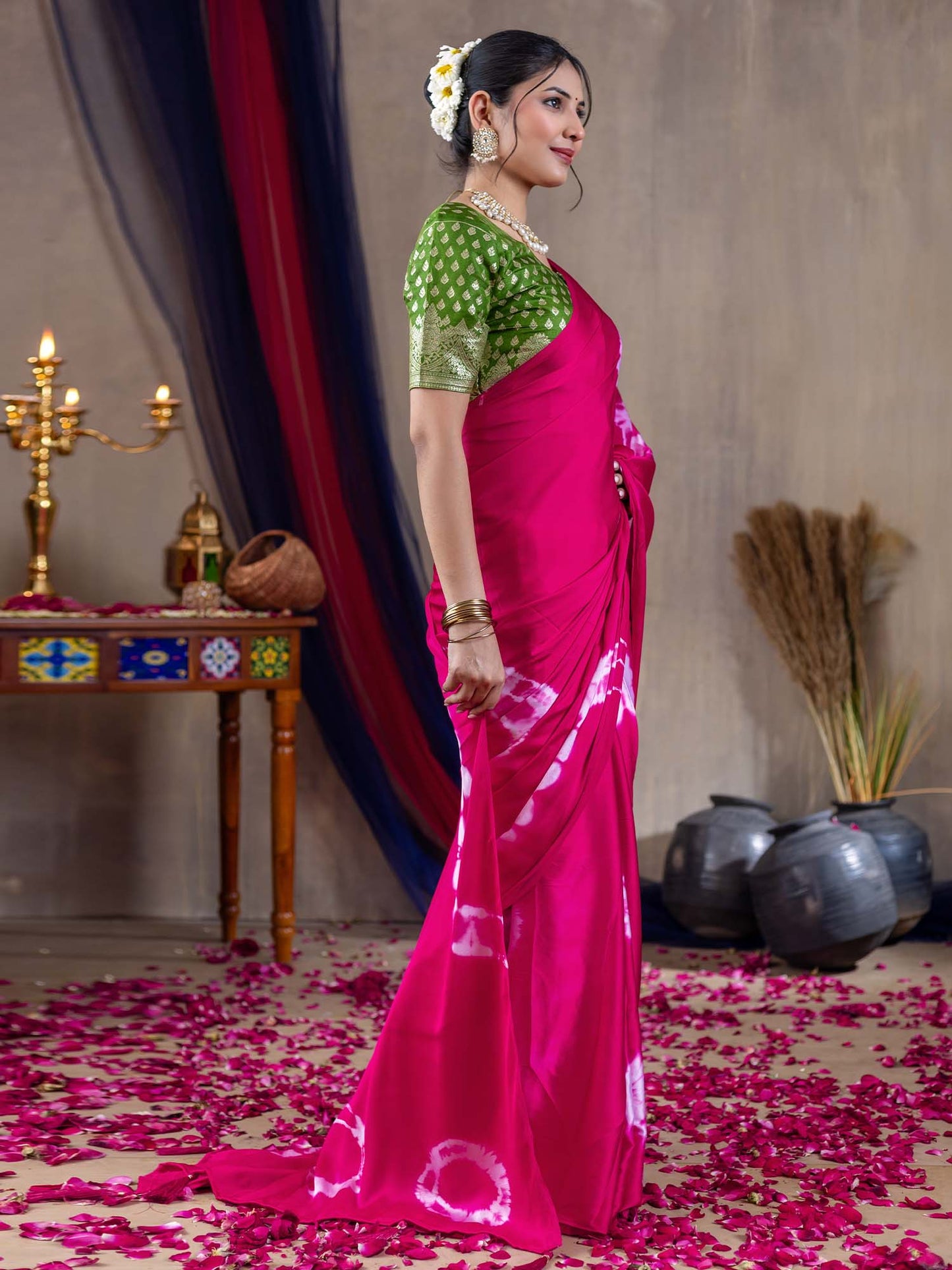 Women's Satin Silk Pink Printed Designer Saree With Blouse Piece