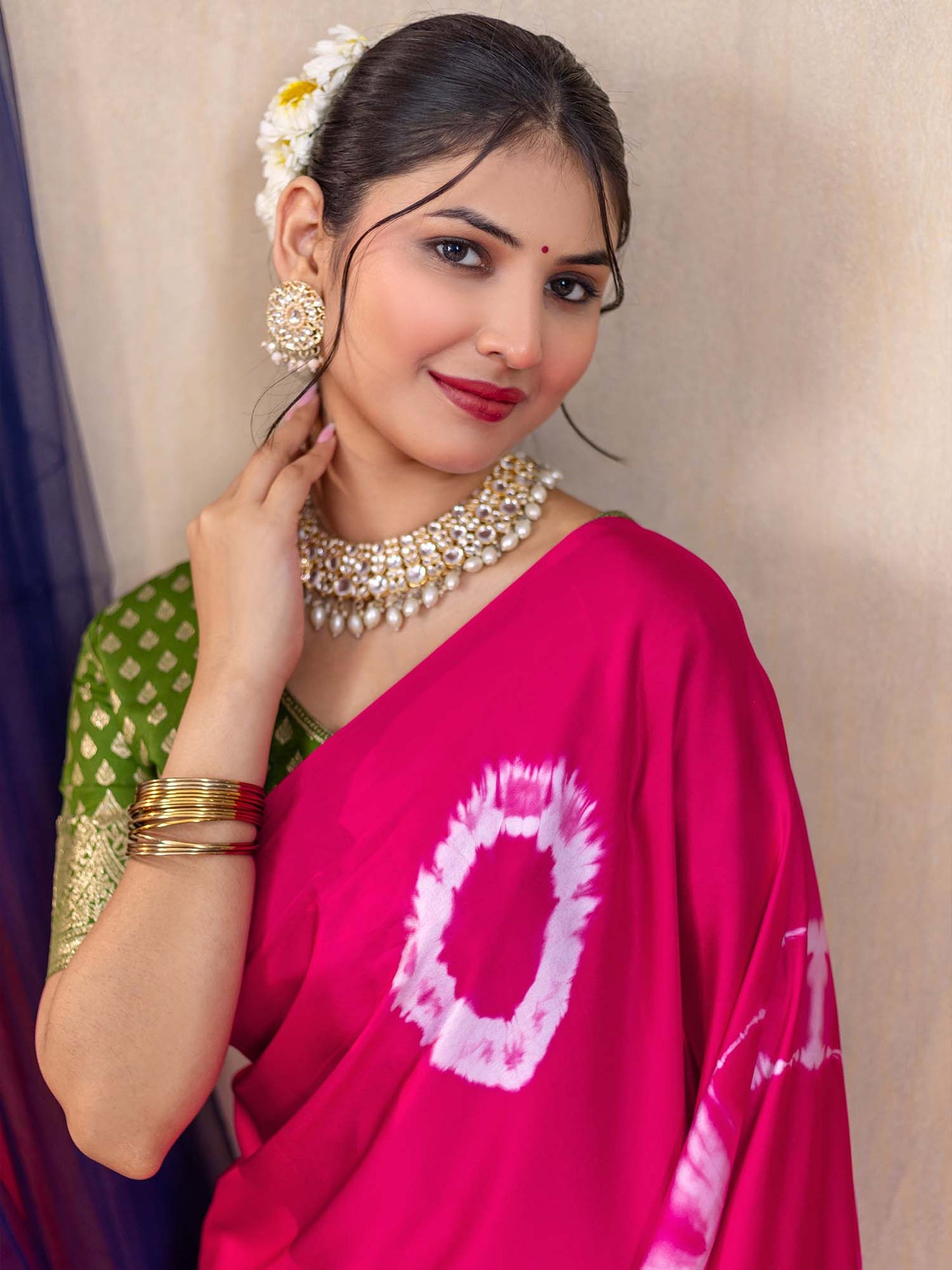 Women's Satin Silk Pink Printed Designer Saree With Blouse Piece